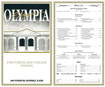 Pizza Olympia Menu